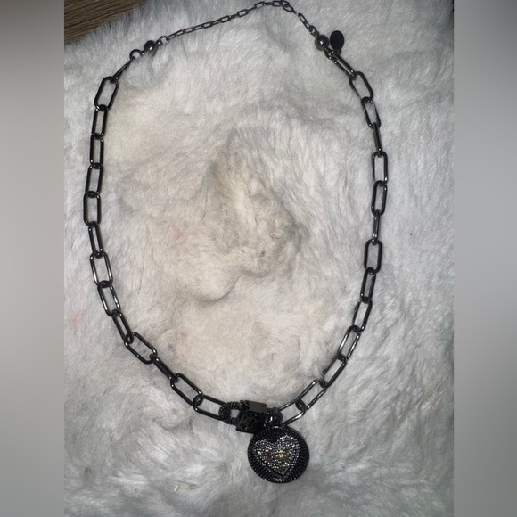 By Alexa Rae Jewelry - By Alexa Rae bar Melania Clara Priscilla heart Black Chain Necklace gunmetal